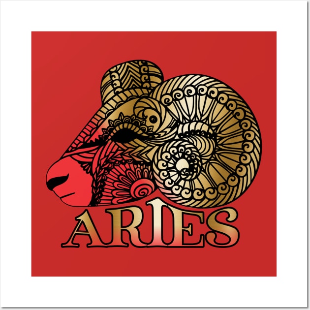 Aries ram astrology zodiac birth sign sun sign faux gold Wall Art by BigMRanch